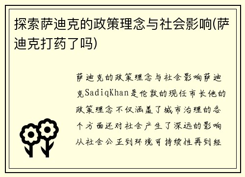 探索萨迪克的政策理念与社会影响(萨迪克打药了吗)